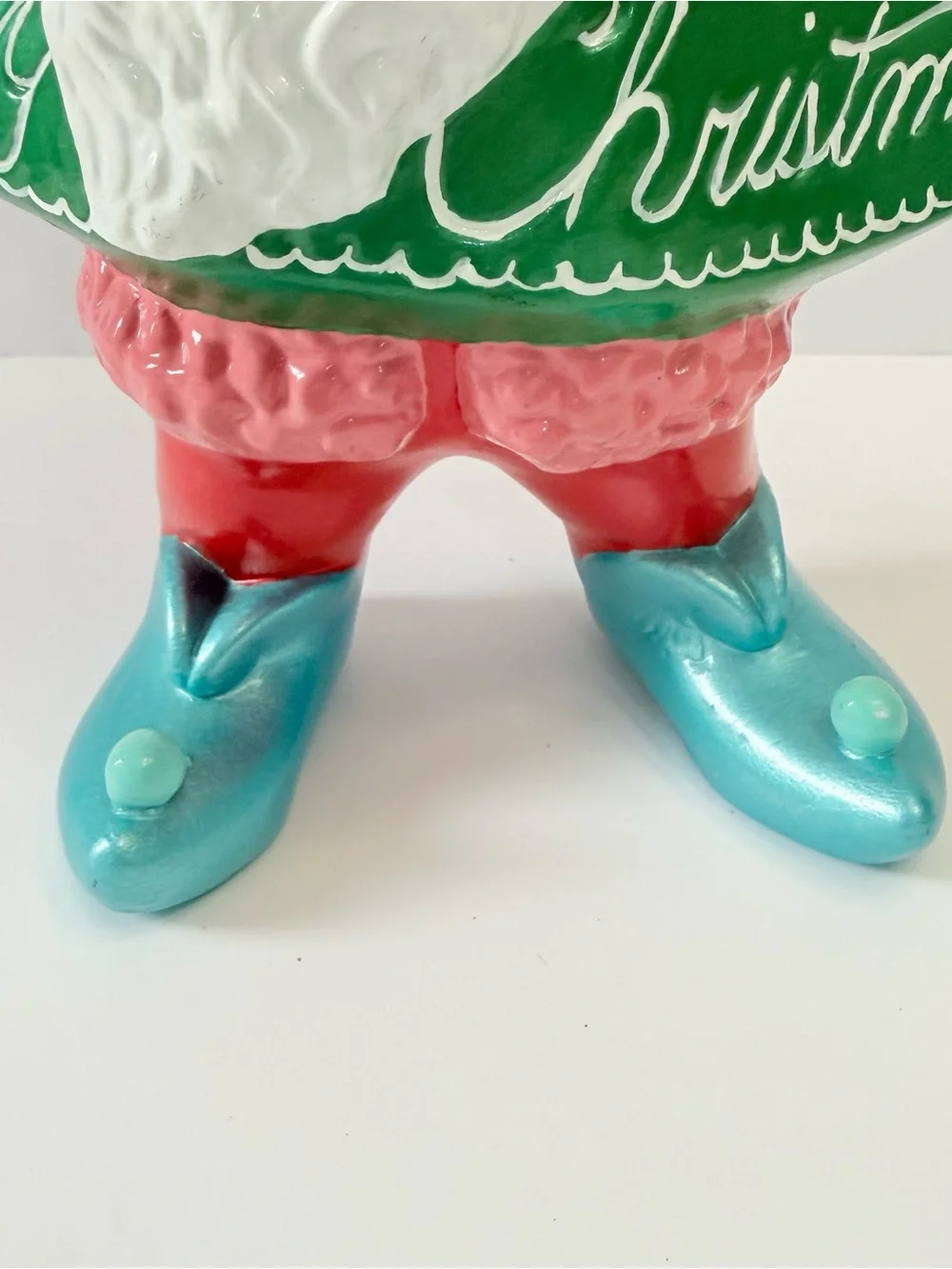 Vintage Atlantic Mold Santa Elf Merry Christmas Pink Turquoise Ceramic 11” Rare